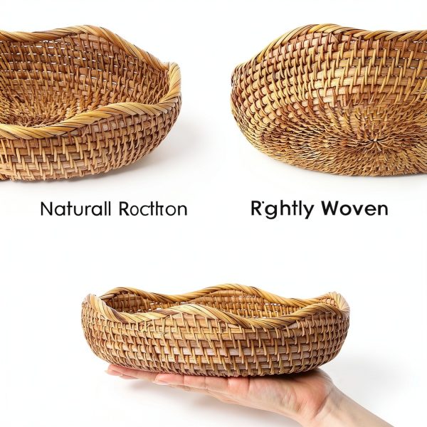 Hipiwe Rattan Round Decorative Bowl Natural Color Medium Handwoven-3