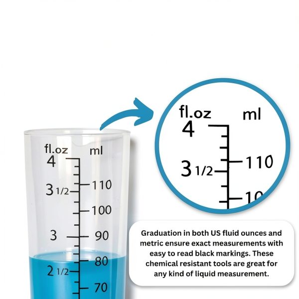 4oz (110 mL) Graduated Cylinder, and 8oz (250 ml) Measuring Pitcher- Heat Resistant & Chemical Resistant, Great for Chemicals, Oil, Pool and Lawn, Home Brew - Ounce (oz) and Milliliter (mL)-2